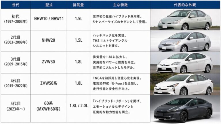 プリウスの歴代型式を完全網羅!初代から最新モデルの違いを比較 | カーセレクトガイド