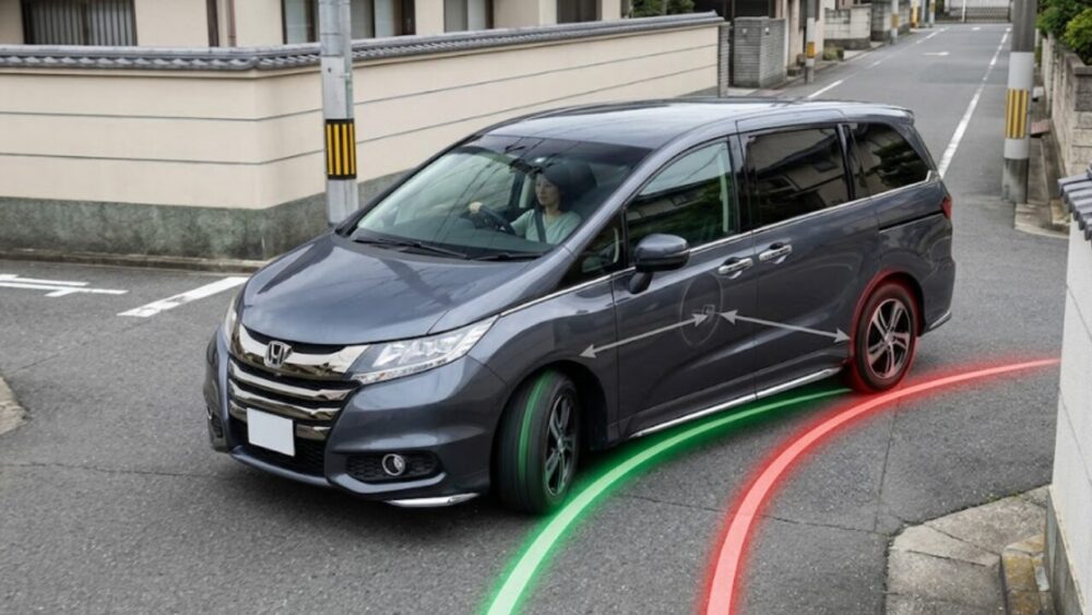 長い車体が生む内輪差